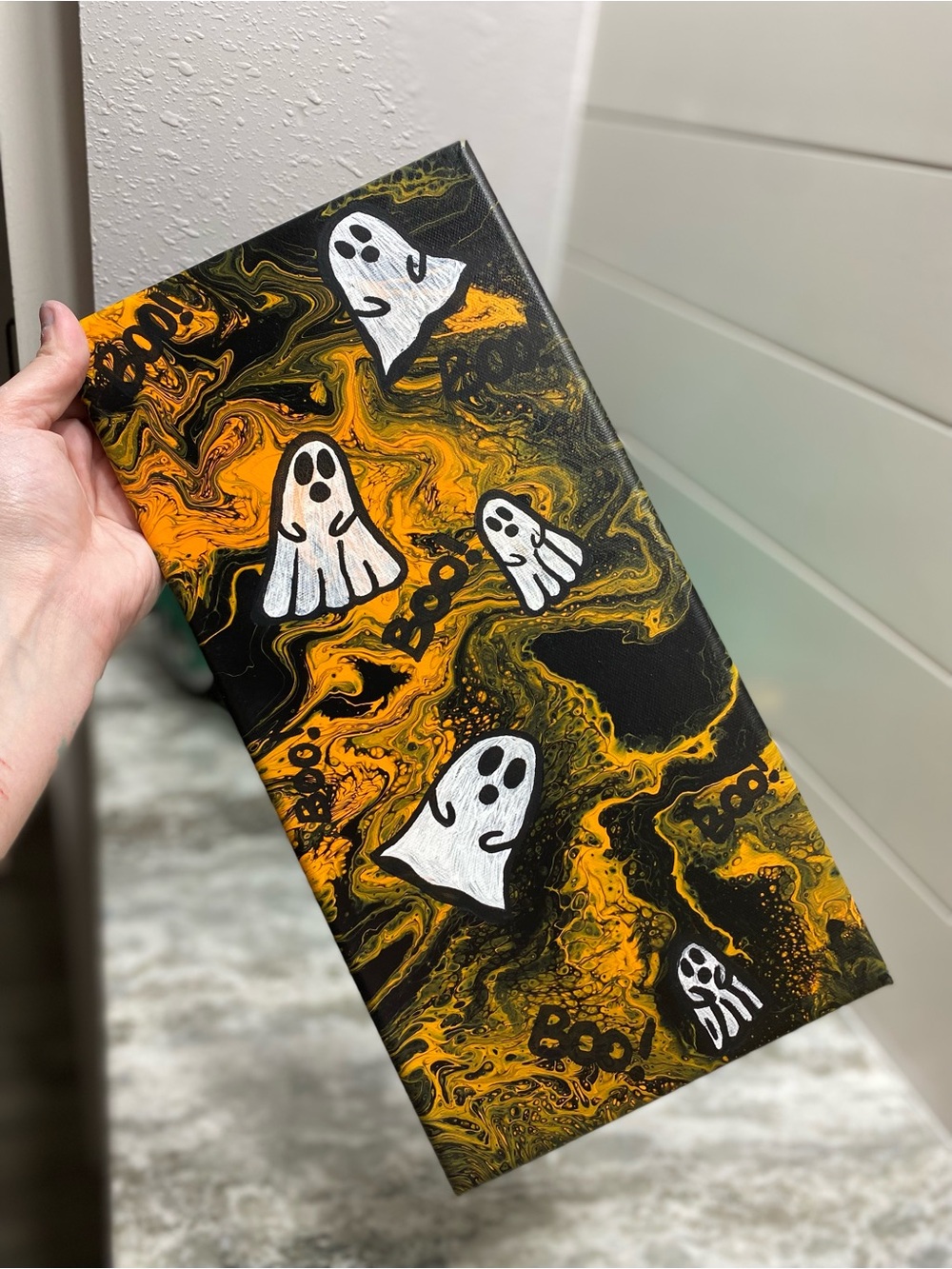 Hand Crafted Ghost Painting in Black and Orange - Picture 3 of 6